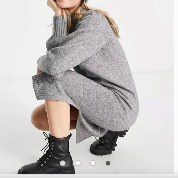 Grey Knit Sweater Maxi Dress with High Neck - Picture 1 of 9